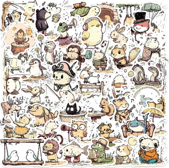 GOGOTU Cartoon Tier Linien Graffiti Aufkleber, 50-teiliges Set, multicolour - Bild 1