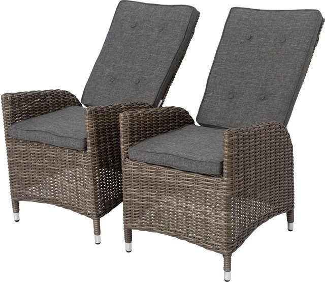 OUTFLEXX 2er Set Dining Sessel aus Polyrattan in Grau mit stufenlos verstellbarer Rückenlehne, B/T/H: 55 x 65 x 112 cm pro Sessel - Bild 1