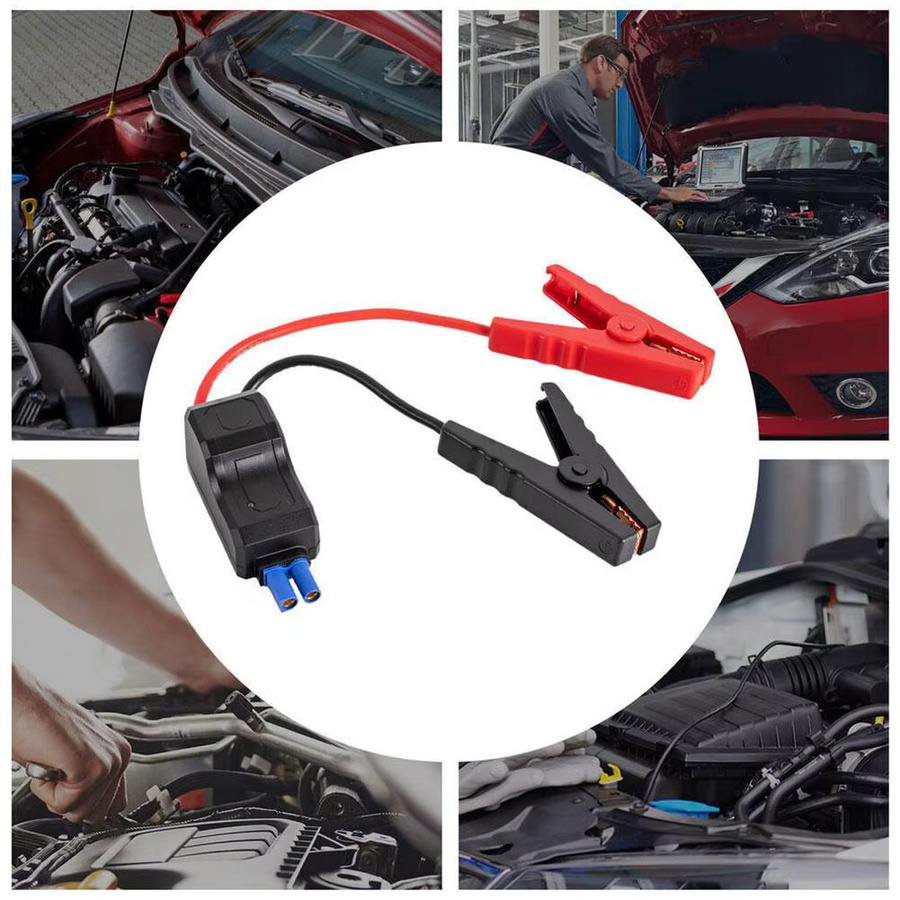 12V Starthilfe Krokodil Clips mit EC5 Stecker und USB-C Anschluss für Auto und Lkw in Rot - Bild 4