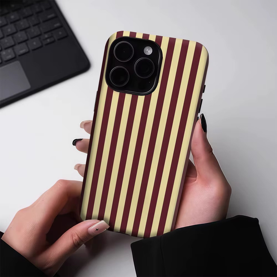 Potdemiel Handyhülle mit vertikalen Streifen in Burgunderrot und Beige für iPhone 17 16 15 14 13 Pro Max Plus, robuste doppelschichtige Magnet-Hülle - Bild 3