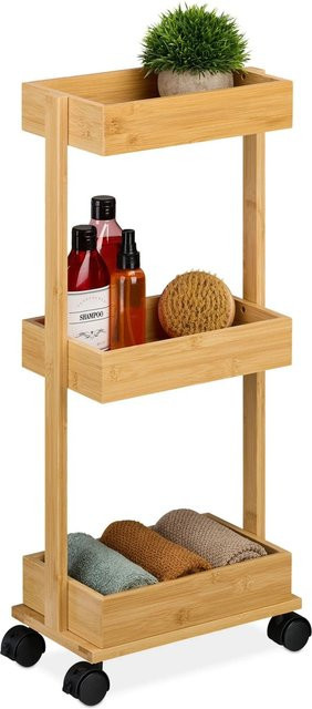 Relaxdays Rollwagen aus Bambus Natur mit 3 Ebenen und Feststellfunktion, B/T/H: 71,5 x 31 x 18 cm - Bild 1