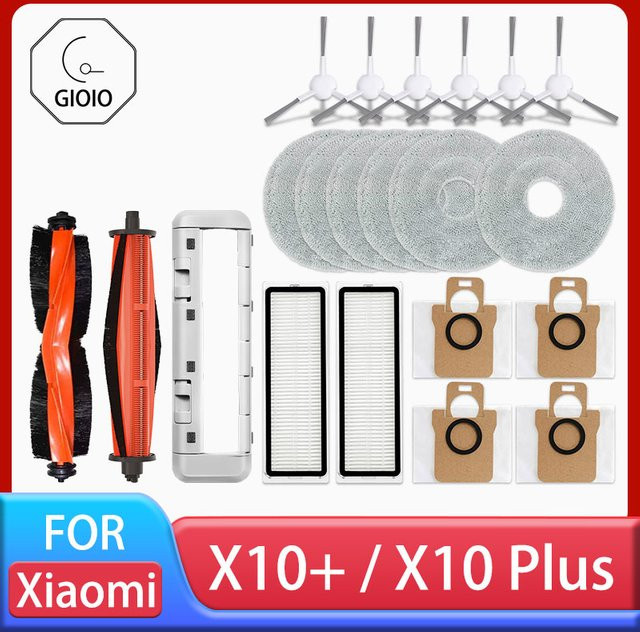 GIOIO Ersatzteil-Set für Xiaomi Robot Vacuum X10 Plus und X10 mit Hauptbürste, Seitenbürste, HEPA-Filter, Mopptuch und Staubbeutel in Multicolor - Bild 1