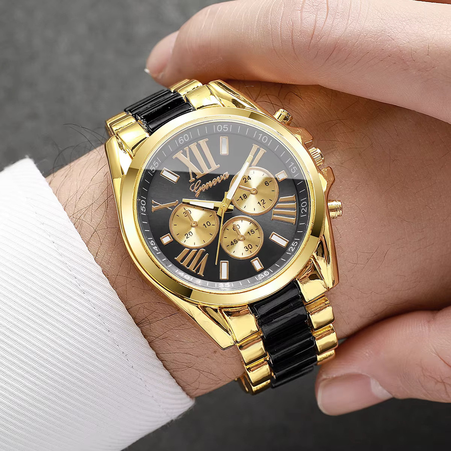 yolako Armbanduhr Quarz, Gold, Schwarz, Herren - Bild 2