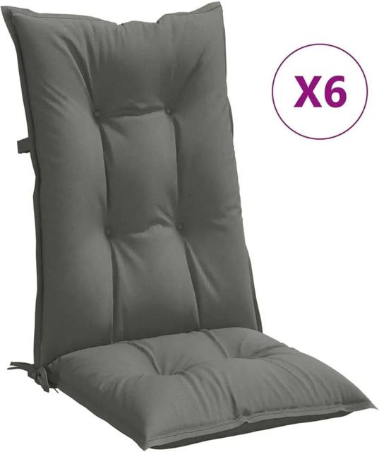 6er Set vidaXL Hochlehner-Auflagen Melange Dunkelgrau aus Polyester, B/T/H: 120 x 50 x 7 cm - Bild 1