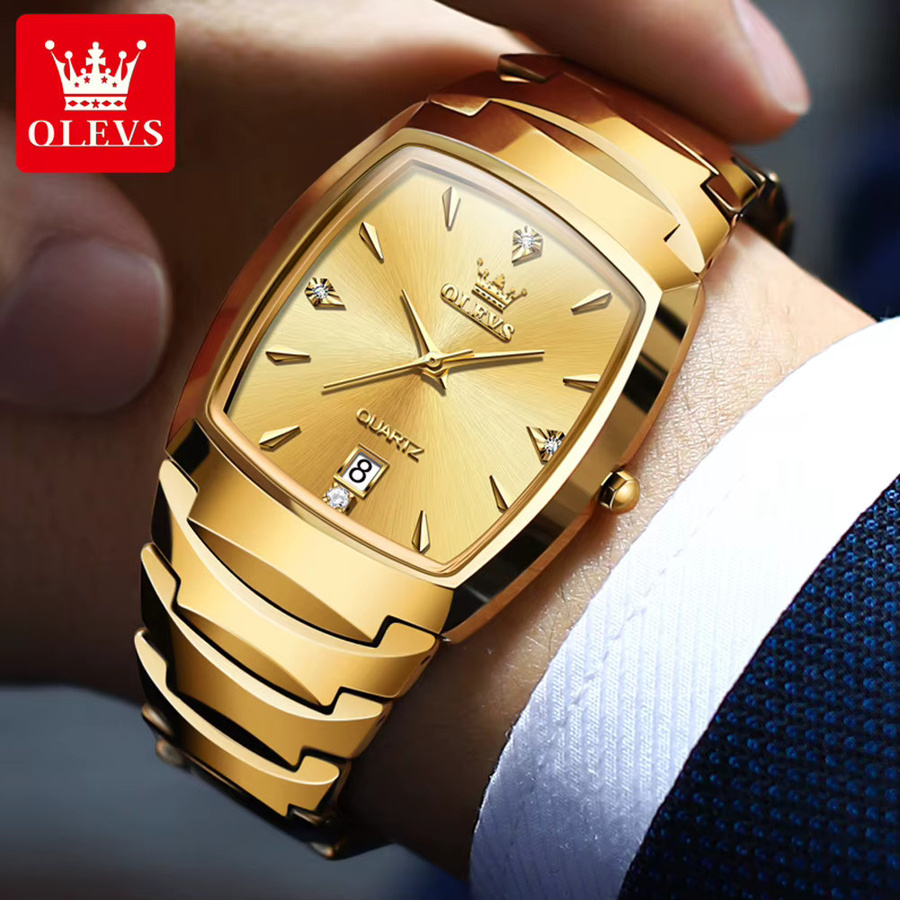 OLEVS Armbanduhr Tonneau, Quarz, Edelstahl, Gold, Schwarz, Herren - Bild 4