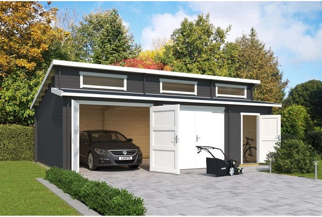 Lasita Maja Blockbohlen-Garage Hawaii mit Holztoren in Carbongrau, B/T: 780 x 520 cm - Bild 3
