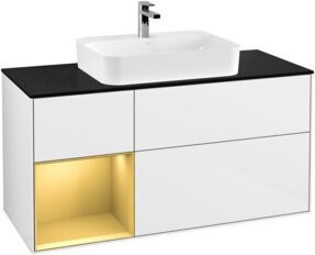 V&B Waschtischunterschrank Finion mit Wandbeleuchtung, Farbe Weiß mit Gold, Breite: 120 cm, Tiefe: 50,1 cm, Höhe: 50,1 cm - Bild 1