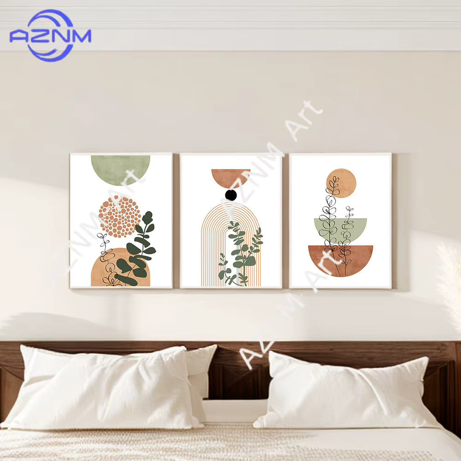 3-teiliges AZNM Leinwand-Wandkunst-Set mit abstrakten geometrischen Motiven in Grün und Multicolour für dein Wohnzimmer oder Schlafzimmer - Bild 2