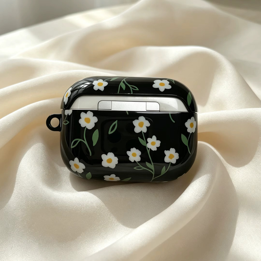 Daisy Flower TPU-Schutzhülle für Apple AirPods 2/3/4 Pro und Pro 2 in glänzend Schwarz - Bild 2
