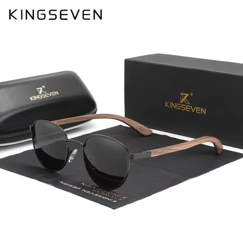 KINGSEVEN Pilot-Sonnenbrille, Holz, braun, Vollrand, Unisex, polarisiert - Bild 2