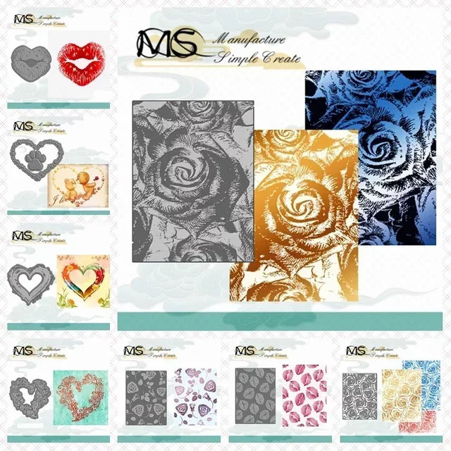 Metall Heißfolienplatte mit Herz und Rosen für Scrapbooking und Bastelarbeiten - Bild 1