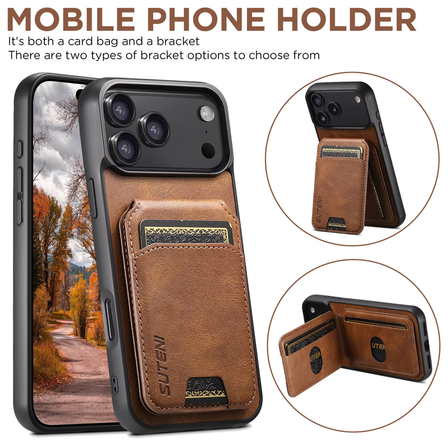 EUCAGR Luxus Handyhülle aus Kunstleder mit Öl-Wachs-Muster und Kartenhalter als Taschenständer für iPhone 17 Pro Max 17 Air 16 Plus 15 14 13 12 Pro in Blau und Braun - Bild 4