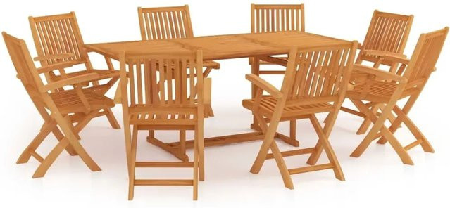 vidaXL 9-teilige Garten-Essgruppe aus Massivholz Teak in Braun - Bild 1
