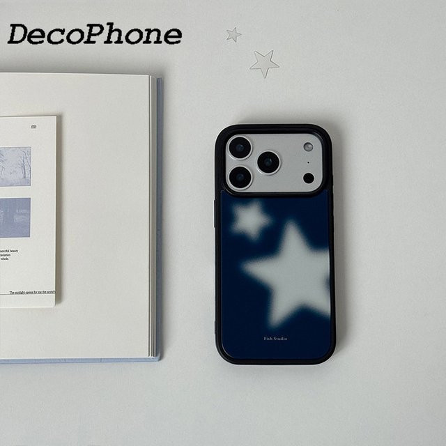 DecoPhone Sturzsichere Handyhülle aus TPU mit blau-weißen Sternen und schwarzem Rand für iPhone XR bis iPhone 17 Pro Max - Bild 1