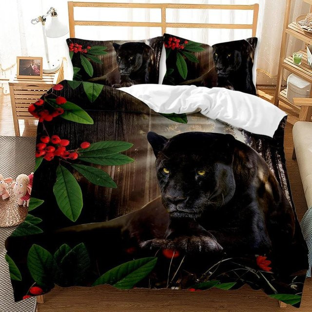 Black Panther Bettwäsche Set für Kinder mit Safari Gepard Motiv in Blau und Schwarz aus Polyester, B/H: 173 x 218 cm - Bild 1