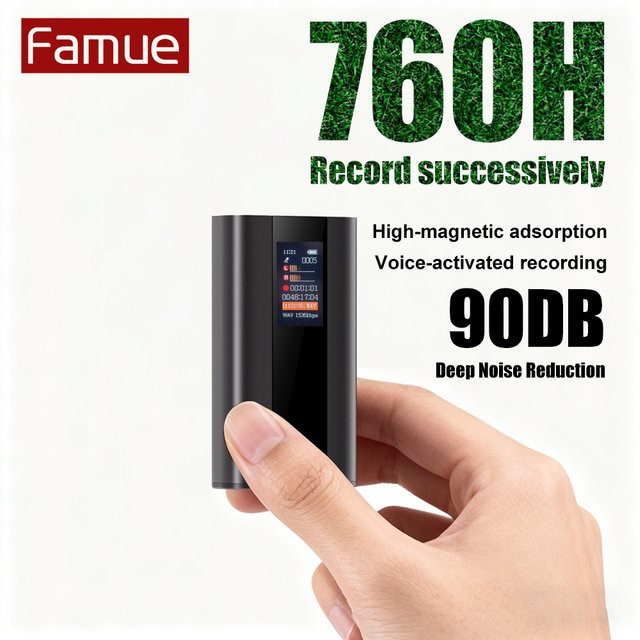 Famue L27 Hochmagnetischer Sprachrekorder in Schwarz mit 64GB Speicher, 760 Stunden Aufnahmezeit und 90dB Geräuschreduzierung für HD-Klang - Bild 1