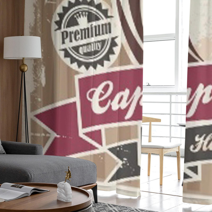 Voilegardinen mit Vintage Cappuccino Poster Motiv auf altem Papier, Tüll Fenstergardine für Wohnzimmer, Schlafzimmer und Küche, Breite: 135 cm, Höhe: 114 cm - Bild 3