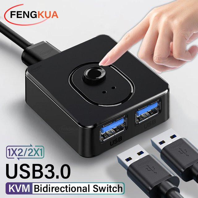 FENGKUABAO USB 3.0 KVM Switch Bidirektionaler USB Hub und Switcher für PC, Tastatur, Maus und Drucker, Schwarz - Bild 1