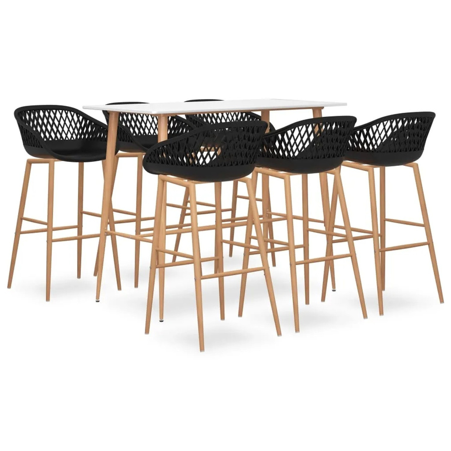 vidaXL 7-tlg. Bar-Set Modell 5 in Weiß und Schwarz mit Tisch und Stühlen für Bars, Pubs und Restaurants - Bild 2