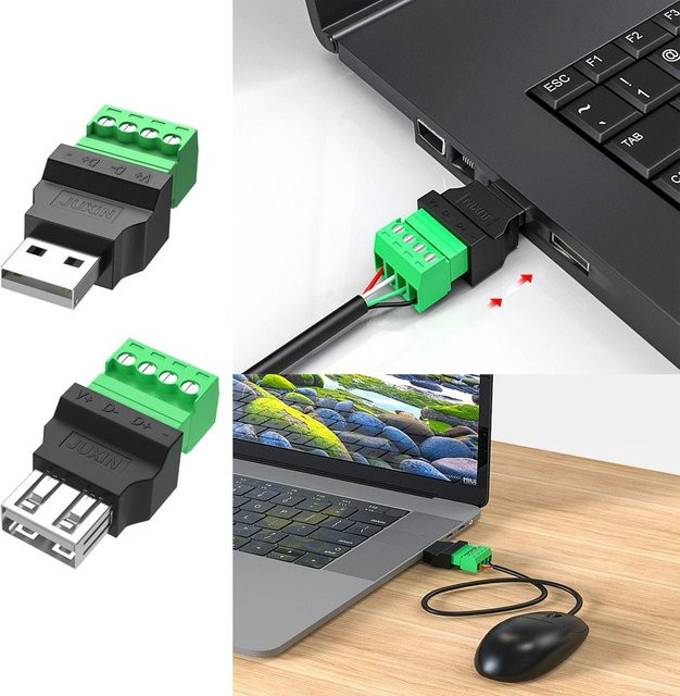 USB 2.0 Typ A Adapter-Stecker mit 4-poligen Schraubklemmen in Schwarz - Bild 1