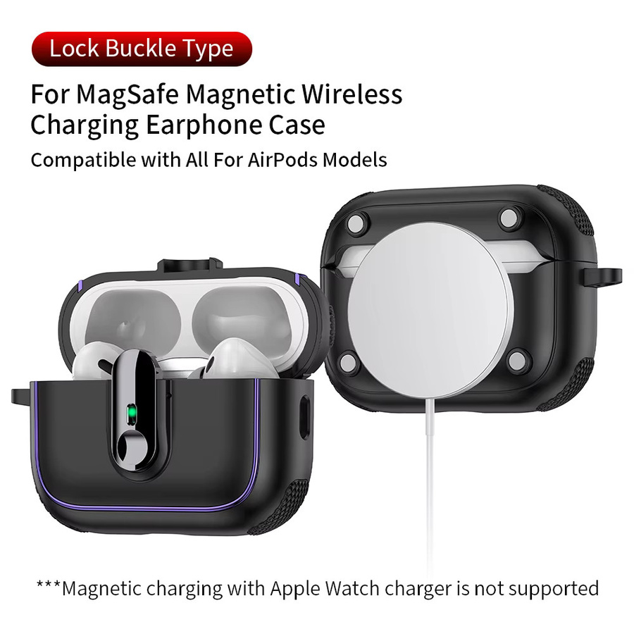 Armor Lock Kopfhörer-Schutzhülle für Apple AirPods Pro (1., 2., 3. und 4. Generation) in Schwarz mit Haken aus TPU und PC - Bild 3