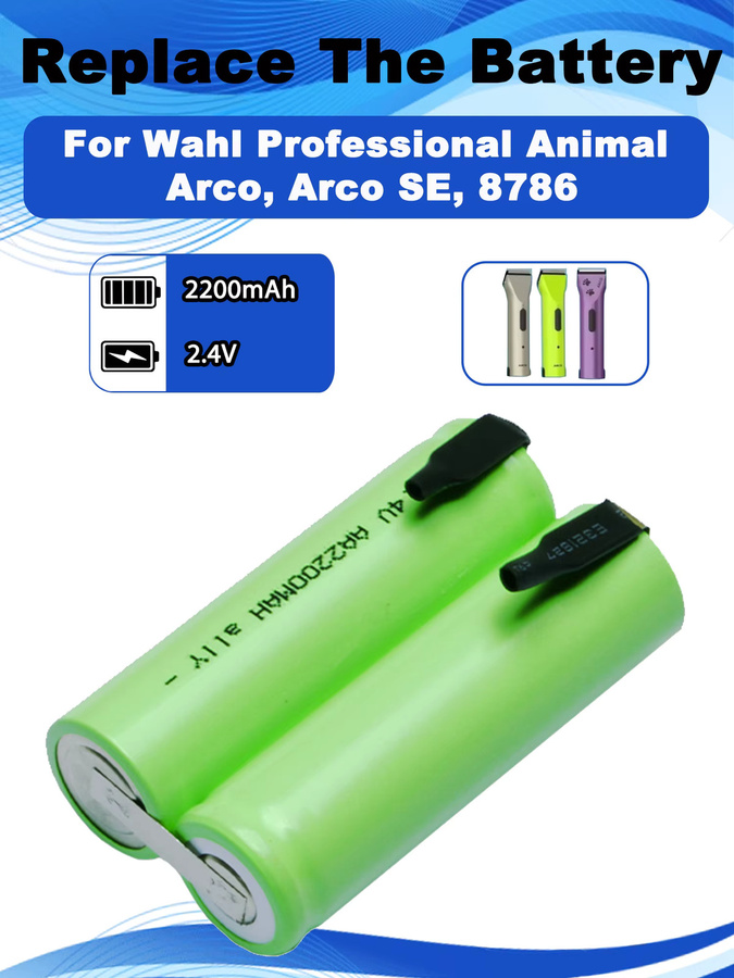 Wahl Professional Akku für Rasierer Animal Arco, Arco SE, 8786, 1854-7988, 1854, 1855, 0114-300 WXH878SL, 2,4 V 2200 mAh, Grün - Bild 2