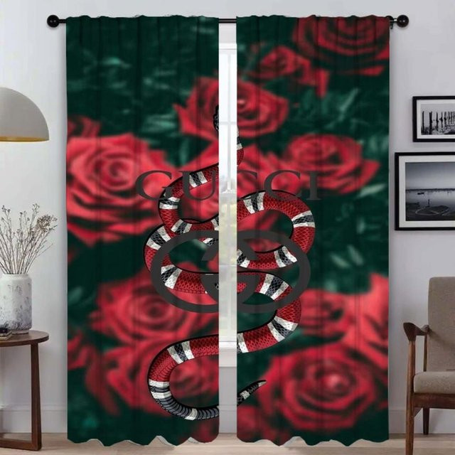 Elegante Verdunkelungsvorhänge mit floralem Design in Rot, 2er-Set für Wohnzimmer und Küche, Breite: 60 cm, Höhe: 90 cm - Bild 1