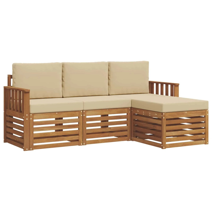 vidaXL Sofagarnitur 4-teilig aus Massivholz Akazie in Natur und Beige mit Sitzkissen und Rückenkissen - Bild 2