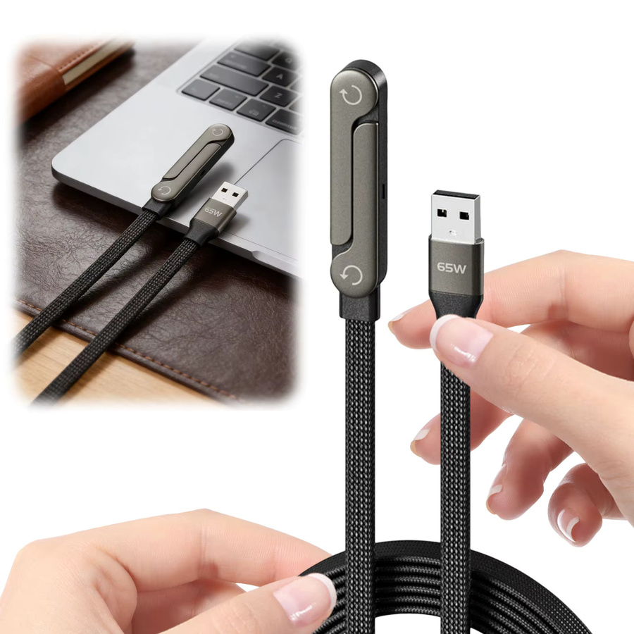 ATUOTIN Faltbares USB-C Schnellladekabel mit integriertem Telefonständer in Schwarz für iPhone 17, 240W/65W - Bild 3