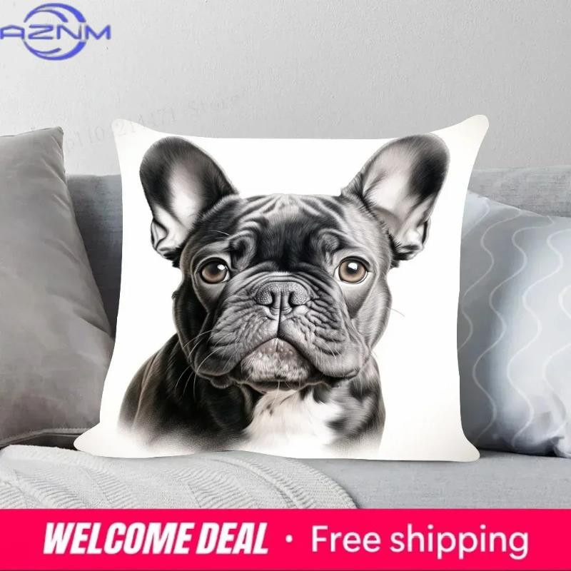 Dekorativer Kissenbezug mit Französische Bulldogge Motiv für Sofa und Wohnzimmer, B/B: 18 x 18 cm - Bild 2