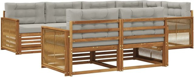 vidaXL Outdoor-Sofagarnitur aus Akazienholz in L-Form mit Kissen, Farbe: Grau/Natur - Bild 1