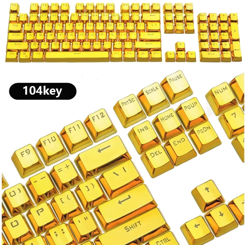 FOXSISTVR Galvanisierte Metall-Tastenkappen für mechanische Tastaturen, 104/87 Tasten, Kreuzachsen, halbtransparente Gold-Gaming-Tastenkappen - Bild 2