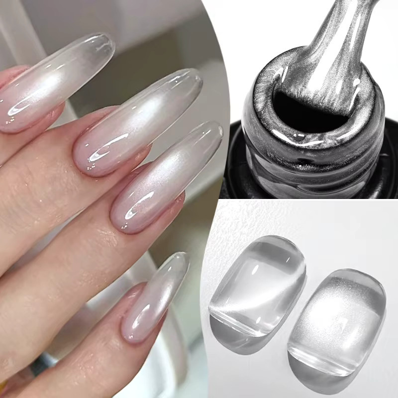 MSRUIOO Magnetgel Nagellack Weiß, 8 ml, Silber Glitter, Glänzend - Bild 2