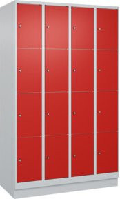 C+P Schließfachschrank Classic PLUS mit Sockel, 4 Abteile, Farbe Grau mit roter Front, H x B x T: 195 x 120 x 50 cm - Bild 1
