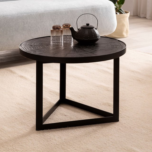 Runder Couchtisch FineBuy aus Massivholz in Schwarz im Industrial-Design, B/T/H: 58 x 58 x 40 cm - Bild 1