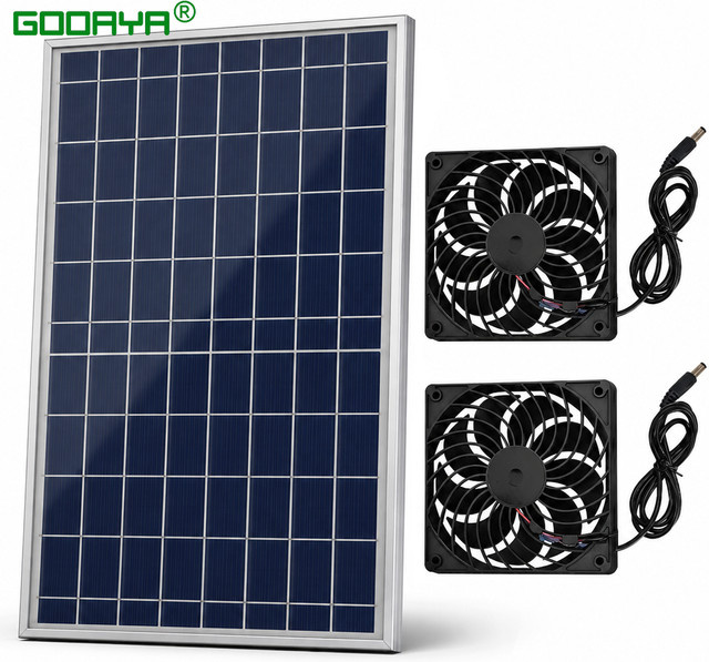SNQP Solarbetriebener Doppellüfter in Schwarz aus Kunststoff für Camping, Gewächshaus und Wohnmobile - Bild 1