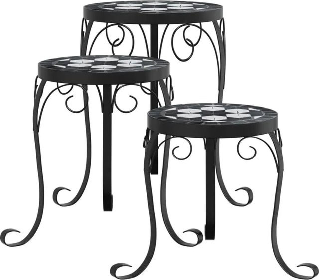 vidaXL Pflanzenständer Set aus 3 Stück mit Keramikschalen im Mosaik-Design in Schwarz und Weiß für Garten, Balkon oder Innenbereich - Bild 1