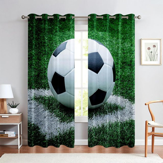 Dekorative 3D Fußball Vorhänge mit Flammen-Effekt in Rot und Multicolour, 2 Paneele, B: 50 cm, H: 130 cm - Bild 1