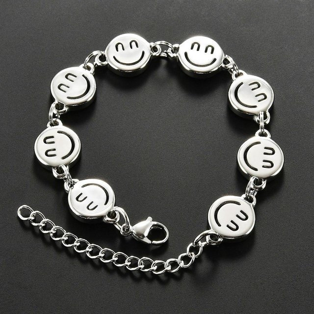 Armband Edelstahl, Silber, Smiley-Gesicht, Unisex, 17cm + 5cm - Bild 1