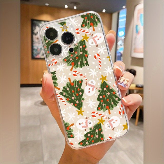 Transparente TPU-Handyhülle mit Weihnachtsbaum- und Schneemannmuster für Apple iPhone 11 bis iPhone 17 Pro Max Modelle - Bild 1