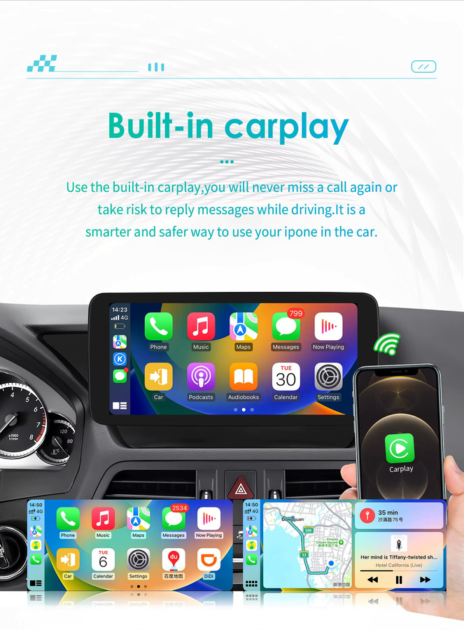 OSSURET Carplay Android Auto Autoradio für Mercedes Benz E-Klasse C207 W207 A207 NTG 4.0 4.5 5.0 2-Türer, 10,25 Zoll, Schwarz, mit Bluetooth und 4G - Bild 2