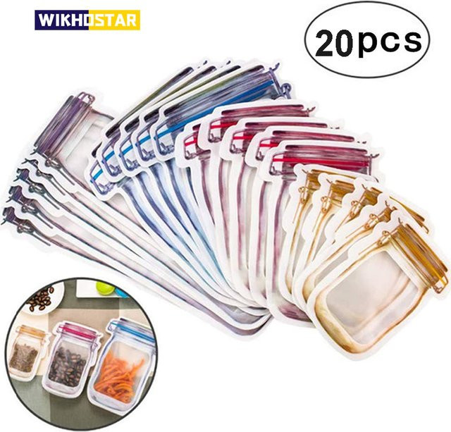 WIKHOSTAR Wiederverwendbare Lebensmittel-Aufbewahrungsbeutel mit Reißverschluss, Transparent, 20,0 cm - Bild 1