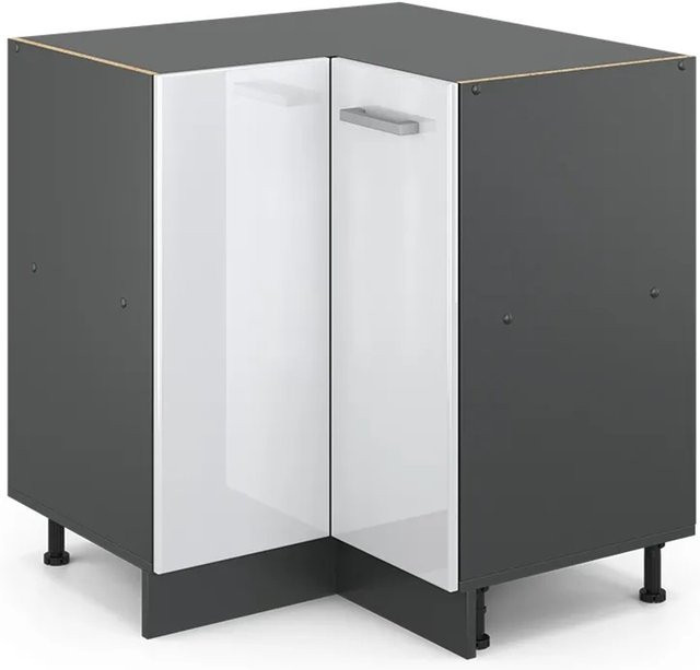 Vicco Eckunterschrank R-Line Küchenschrank in Weiß und Bordeauxrot mit Doppeldrehtür und Einlegeboden, Hochglanz - Bild 2
