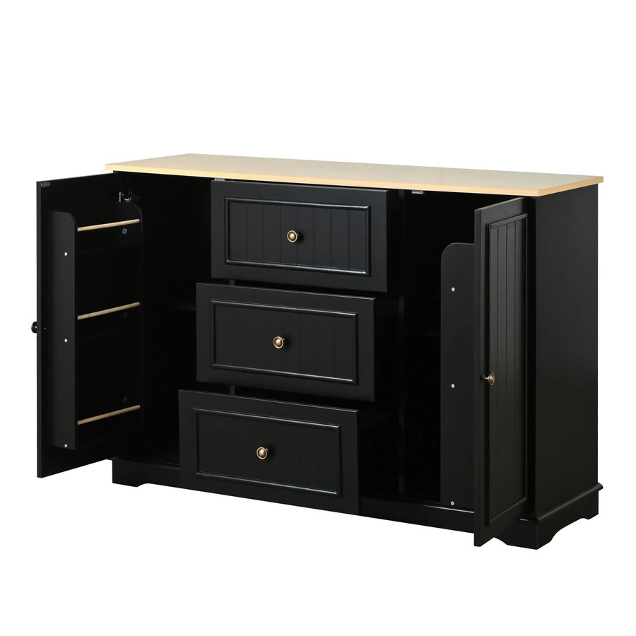 okwish Sideboard mit Schubladen und Türen in Schwarz, modern für Esszimmer, Wohnzimmer oder Küche, B/T/H: 126 x 40 x 86 cm - Bild 2