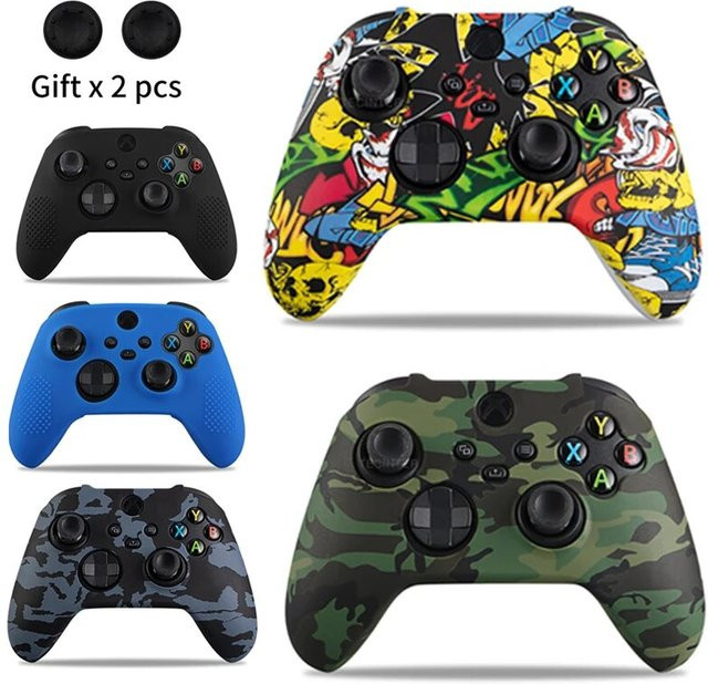 TECTINTER Silikonhülle für Xbox Series X/S Controller mit Daumengriffen und Joystick-Kappen in Schwarz und Multicolour - Bild 1