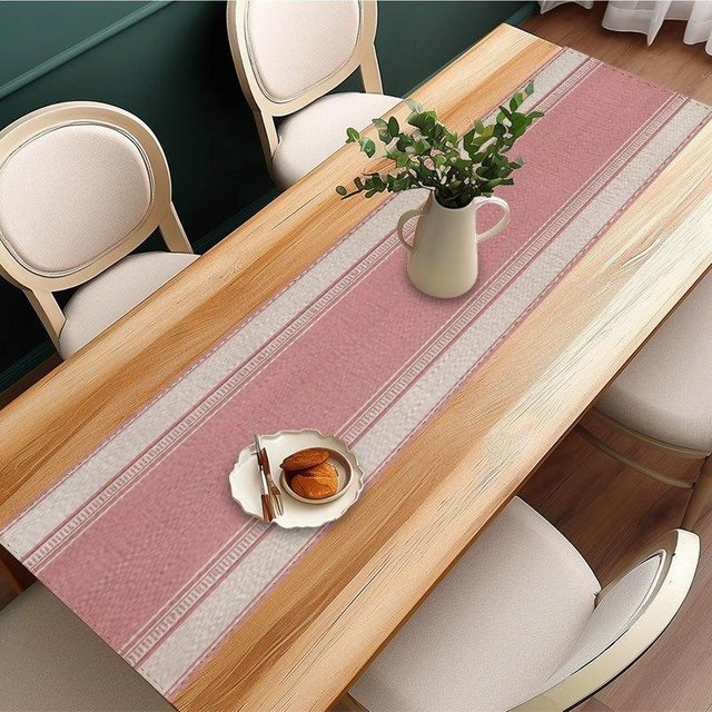 JINGYUE Pet Tischläufer mit floralem Blattmuster in Pink, B/B: 40 x 140 cm - Bild 1