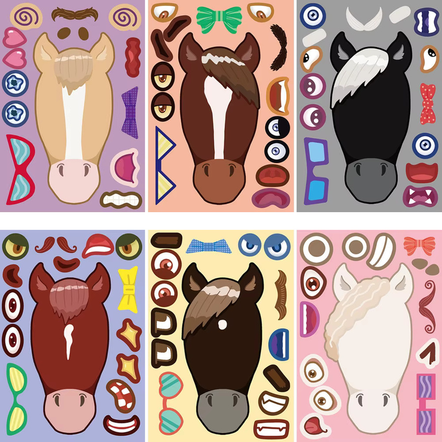 8 Designs Cartoon-Pferdekopf-Collage-Aufkleber von AnimeWorlds Store, wasserfeste DIY-Aufkleber in Multicolour für Tagebücher, Handyhüllen und Notizbücher - Bild 2