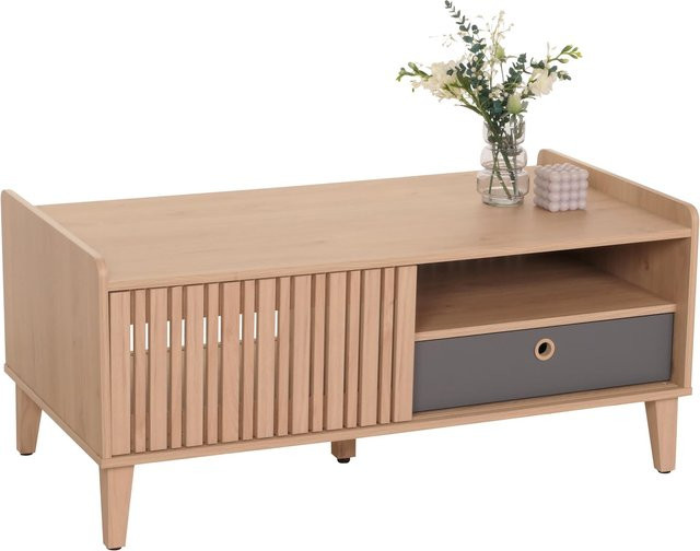 Couchtisch MCW-M48 aus Mangoholz in Beige mit grauer Schublade, B/T/H: 114 x 52 x 59 cm - Bild 1