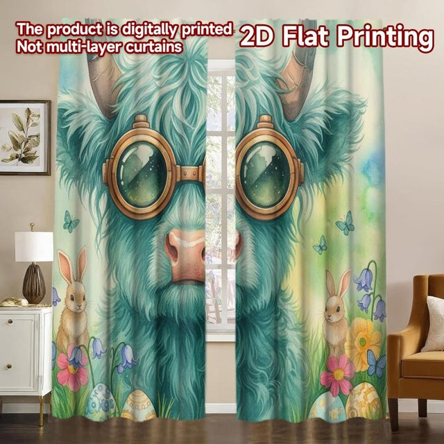 Set aus 2 Valentinstag und Osterhase Fenstervorhängen mit Blumenmuster aus Polyester, Breite: 100 cm, Höhe: 70 cm - Bild 1