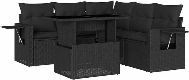 vidaXL 6-teilige Garten-Sofagarnitur in L-Form aus schwarzem Poly-Rattan mit Kissen und pulverbeschichtetem Stahlgestell - Bild 1